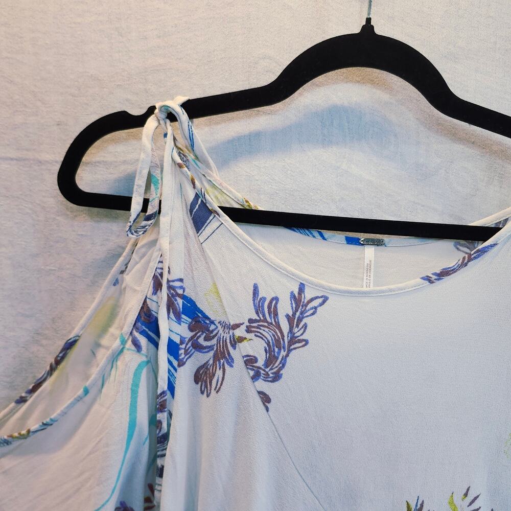 Free People Sz Large Asymetrical Pastel Tropical Print Tunic shoulder Tues - Picture 2 of 5